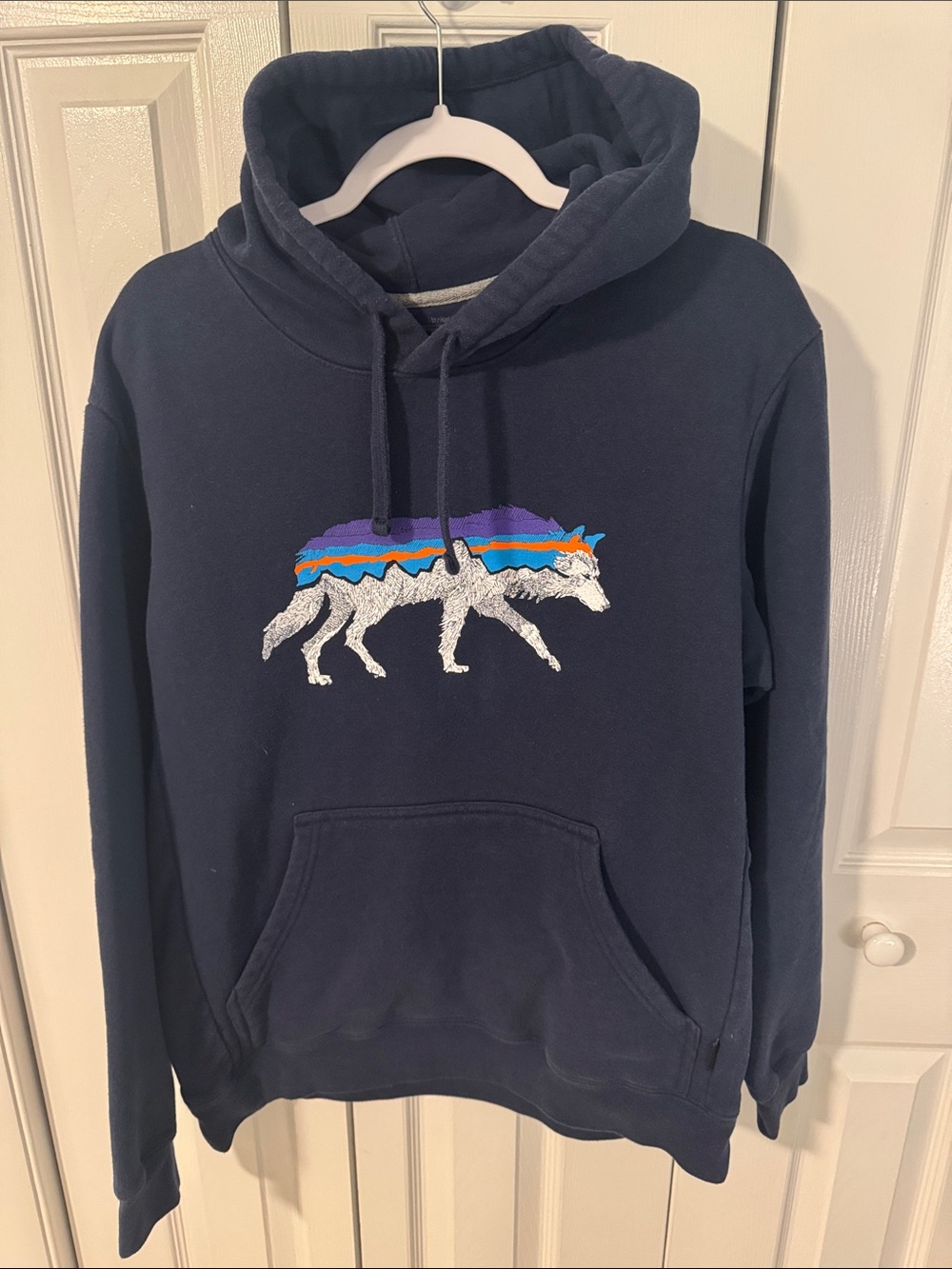 Patagonia Navy Uprisal Hoodie with Multicolor Wolf Graphic
